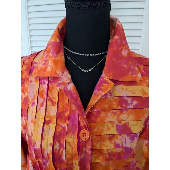 Life Style Top Women's L Vintage Strips Abstract Art Tie Dye Orange Pink Jacket - Picture 2 of 13